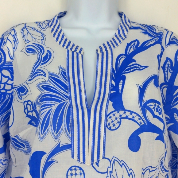 Talbots White & Blue Paisley Floral Light Weight Cotton Tunic Shirt Small - Picture 2 of 6